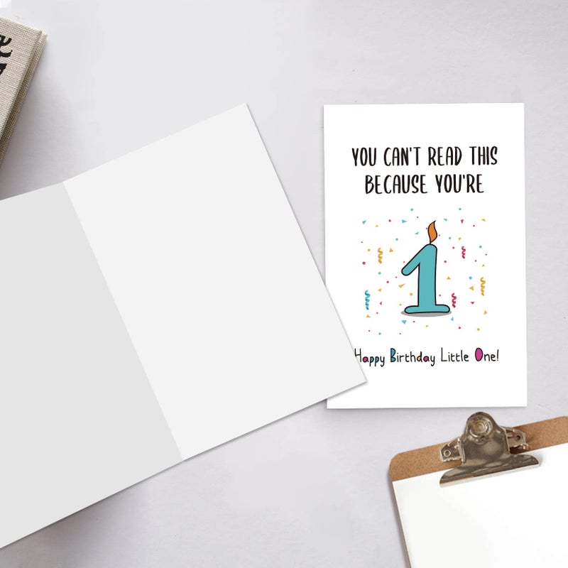 Ogeby Funny First Birthday Card, Happy Birthday Little One Card, You Cant Read This Because Youre 1 - Image 5